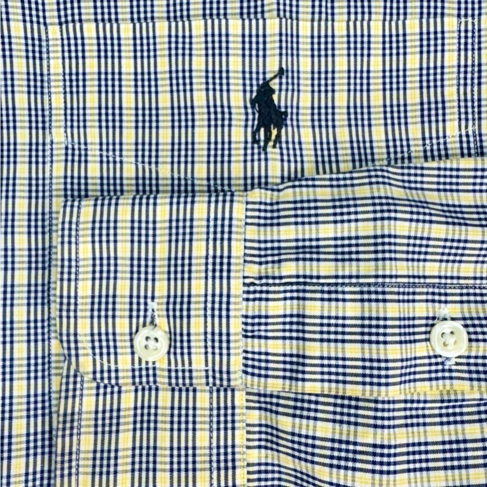Ralph Lauren Blaire Button Shirt Men’s Large Gingham Check Pony Logo Blue Yellow